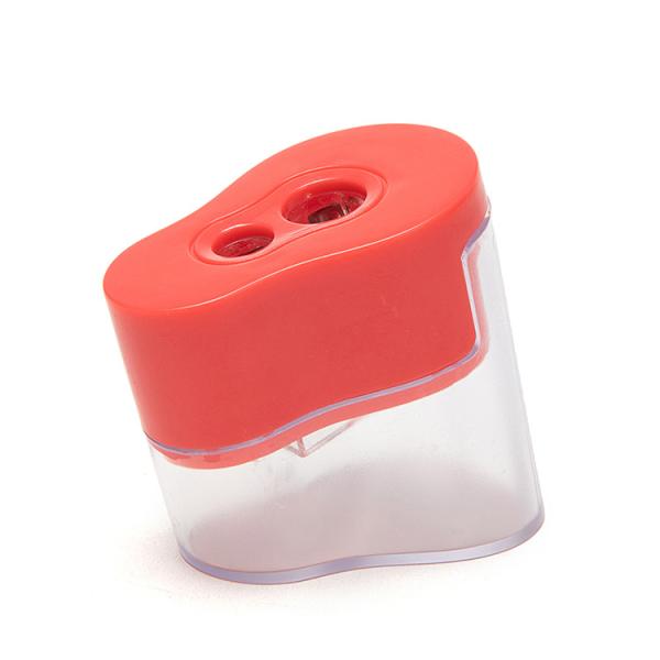 PS Plastic Portable Double Hole Pencil Sharpener With Lid