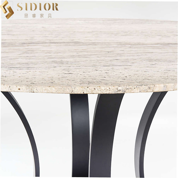 OEM Round Natural Marble Dining Table 120cm Dia For Hotel Cafe