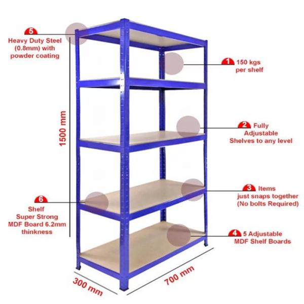 Steel Boltless Storage Rack Display Storage Equipment 5 Tier Steel Warehouse Shelving