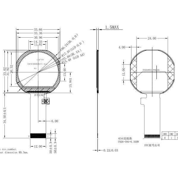 Небольшой круговой дисплей LCD, круглый интерфейс Spi MCU модуля LCD 1,22 дюйма