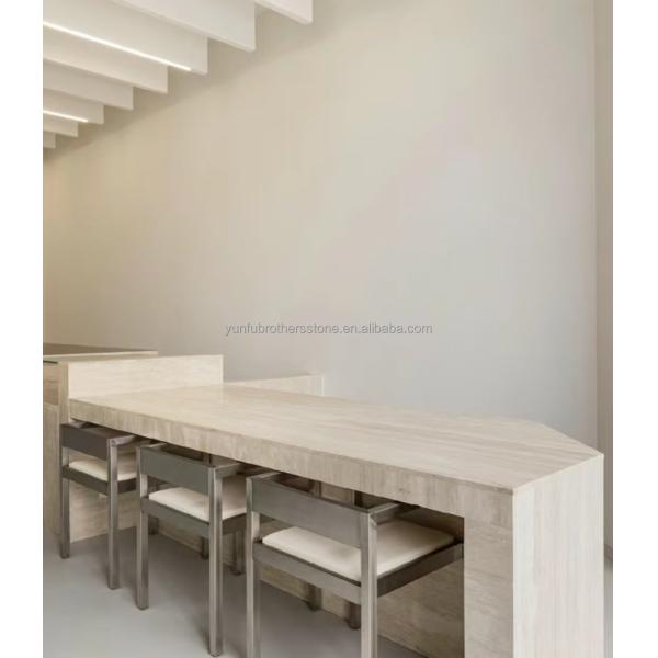 Polished Beige Round Travertine Dining Table Modern Stone Furniture for Living Room