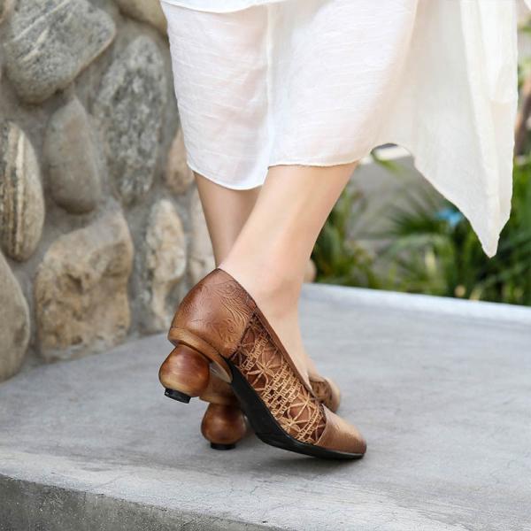 S430 Summer New Fashion Women'S Shoes Pointed Toe Leather Single Shoes Mesh Breathable Mid-Heel Shoes Wholesale