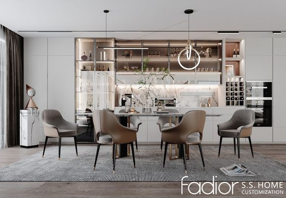 Modern Stainless Steel Dining Cabinet With Glass Display &  Wine Storage