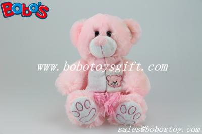 Pink Stuffed Animal Teddy Bear Toy With Embroidery Bear Logo Scarf