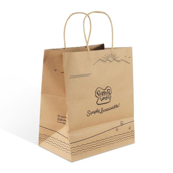SGS Flexo Printed Brown Kraft Carrying Shopping Bags With Handles