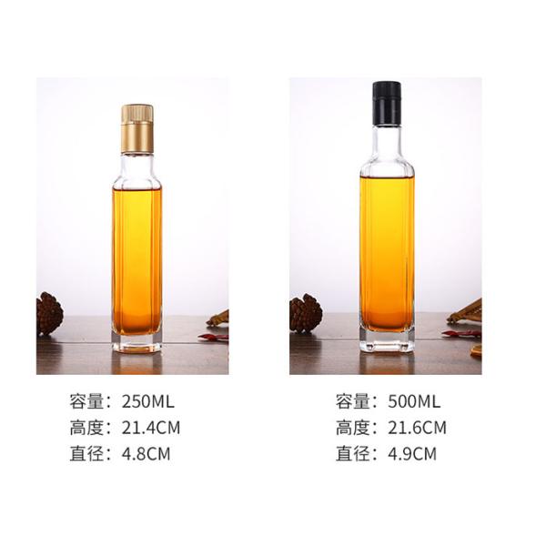 Capacité en verre transparente de variété de bouteilles d'huile, bouteille d'huile de camélia de verre cristal