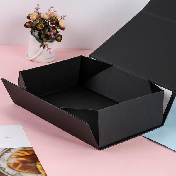Custom Order Accepted Luxury Folding Black Magnetic Gift Box with Logo and Ribbon