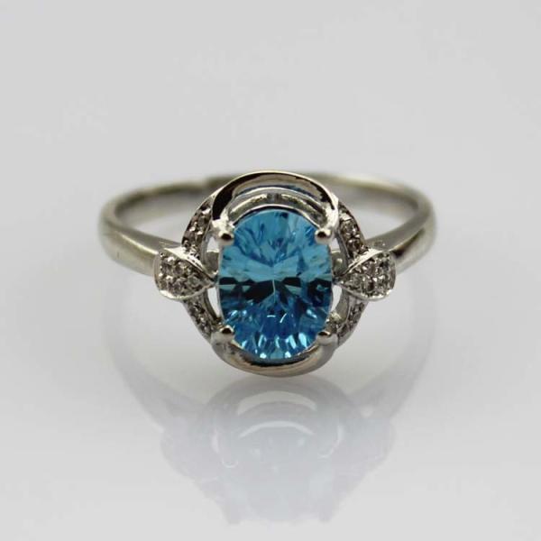 Fashion Jewelry 925  Silver  7x9mm Oval Blue Topaz Ring with Cubic Zircon(R106)