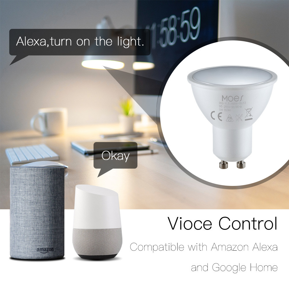 Работы электрических лампочек СИД шарика 5W GU10 RGBW Wifi умные с домом Alexa Google