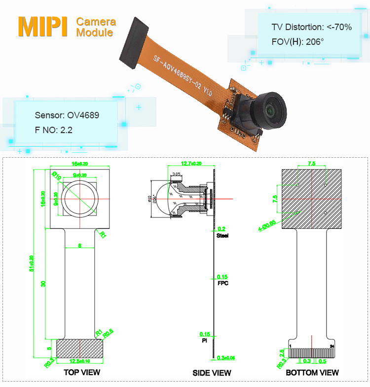 24 Pin OV4689 Cmos Sensor Камера Модуль Мини 206 градусов Широкий угол