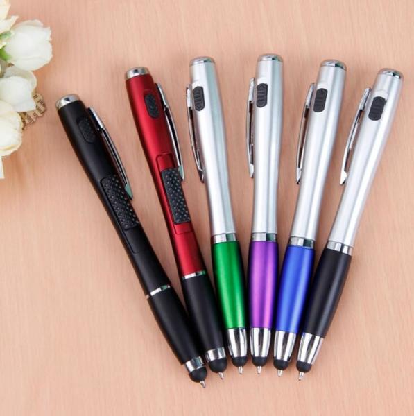 3IN1 LED light promotional plastic pen with touch screen phone gift ball point pen