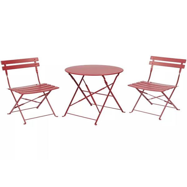Steel Bistro Patio Outdoor Garden Folding Table And Chairs 3 Piece