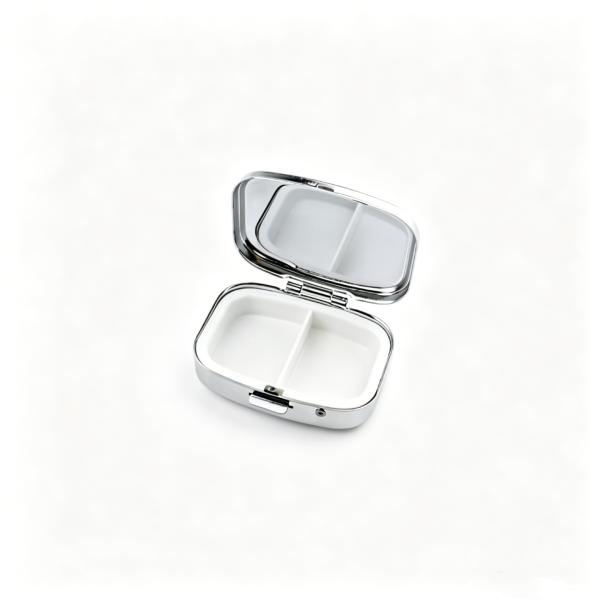 Round or square metal pillbox, small women's pillbox with mirror, portable mini metal pillbox, suitable for carrying vitamins and medicines on daily travel.