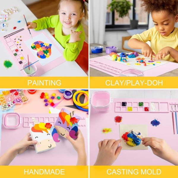 Pink Kids Art Silicone Painting Mat And Brush Cleaner Tool Customized Logo