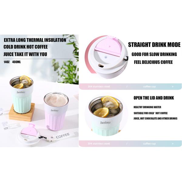 Insulated Coffee Cup With Leakproof Lid Reusable Coffee Cups Travel Cup 13 OZ Coffee Travel Mug,Double Walled Coffee Mug,Stainless Steel Coffee Mug For Hot Cold Drinks