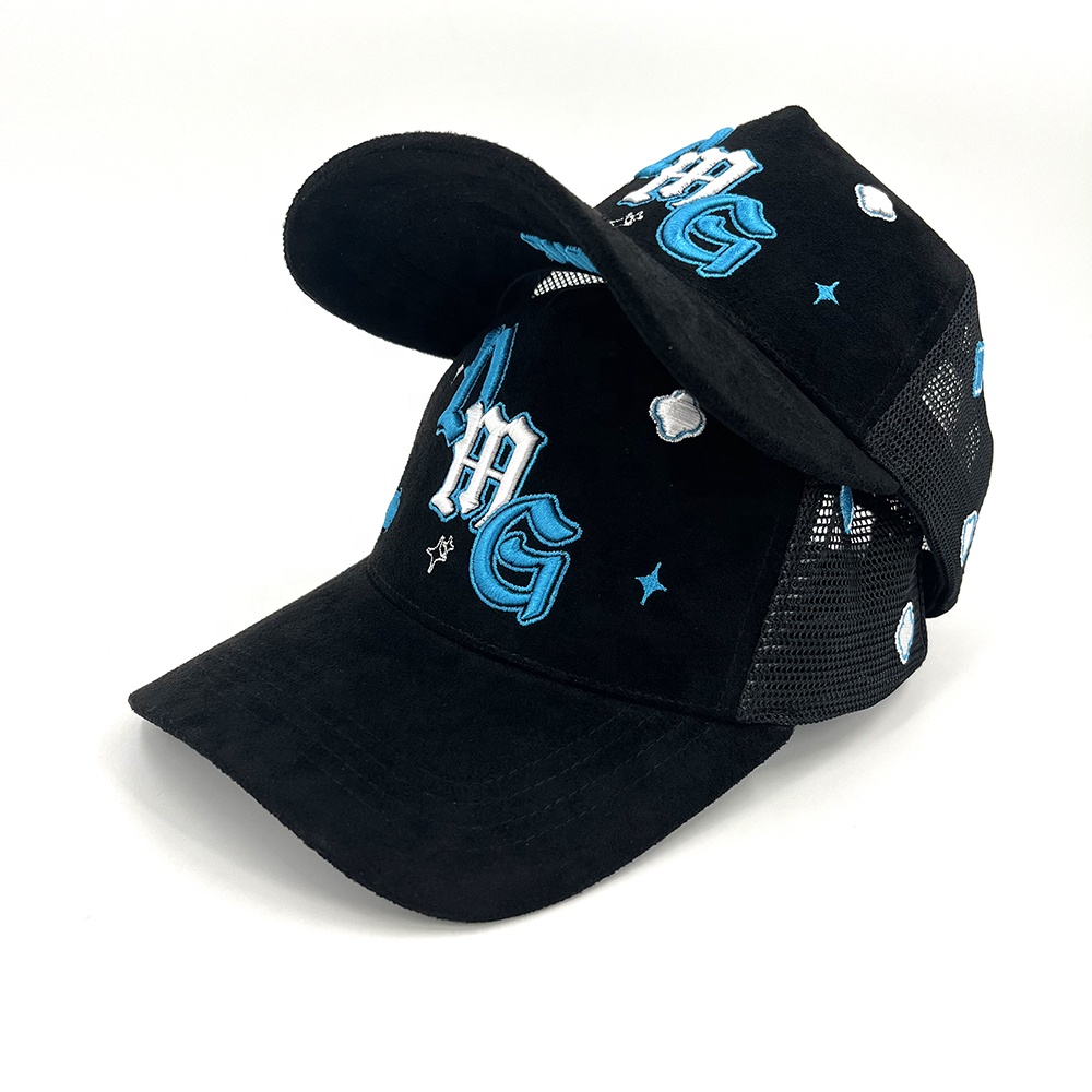 Rhinestone Baseball Hat Custom Suede Outdoor Trucker 3D Puff Embroidery Custom Tag
