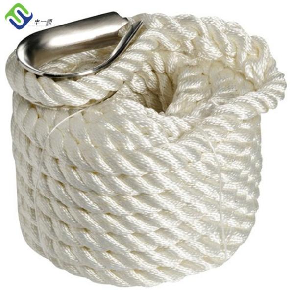 White Color 32mm 3 Strand Silk Nylon Mooring Rope For Fishing Boat
