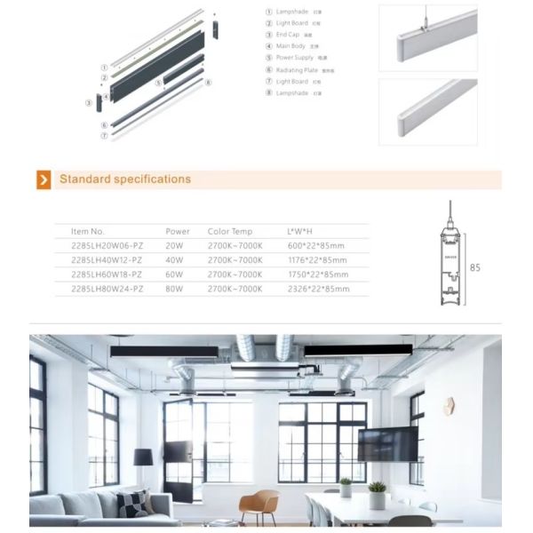 6000K LED Linear Light Recessed Suspended 1.2m 40W Office Ceiling Explosion Proof