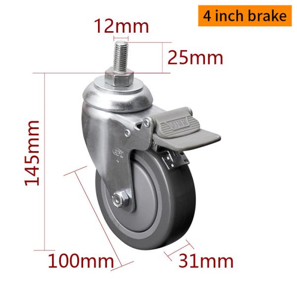 Medium Duty 4 Inch Industrial Casters , 100mm Swivel Castor Wheels With Brakes