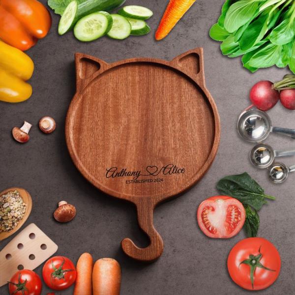 7''8''10'' Irregular Wooden Round Cat Display Plate Handmade Solid Wood Pizza Plate