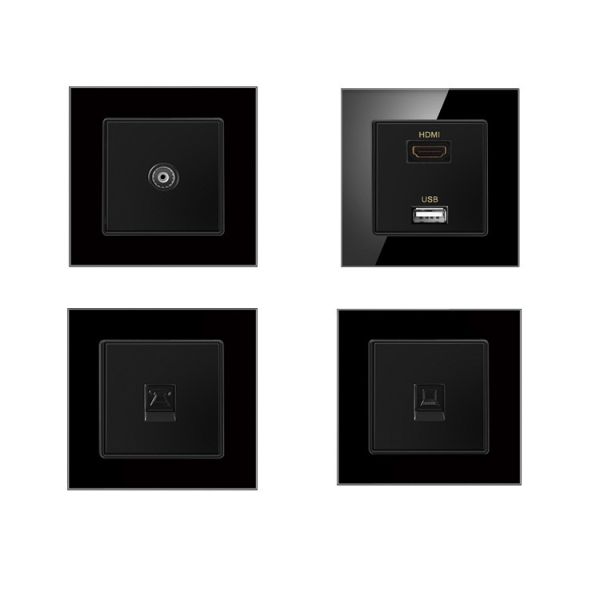 Gigabit Ethernet Smart Home Automation Devices Tempered Glass Modular Multimedia Wall Socket Scratch Resistant