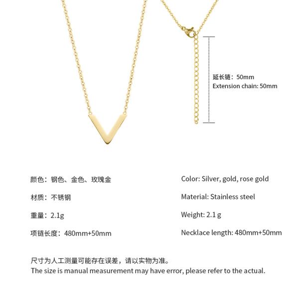 V Letter words necklace female luxury chain fashion 18K gold logo popular accessories titanium steel necklace female