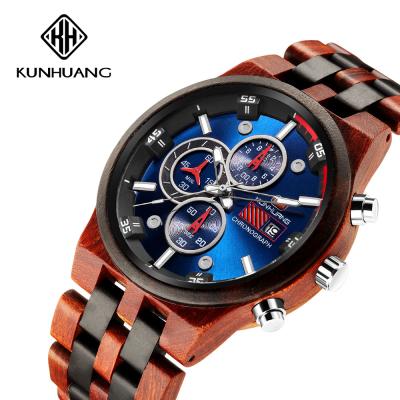 Man Blue Dial  Stripes Wooden Quartz Watch Business Wristwatch Water Proof 1020-3