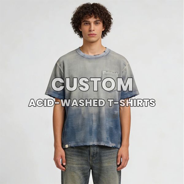 High Quality Acid Wash Waffle Fabric Summer Tee Shirt | Custom Vintage Cropped Boxy Oversized Men Tshirt