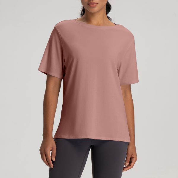 Yoga Women Activewear Tops Blush Pink Short Sleeve Modal Blend Breathable Oversized