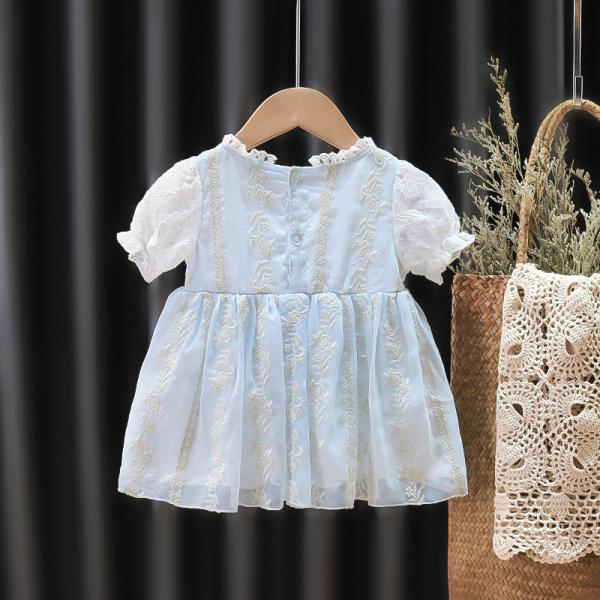 Luz de céu - roupa do vestido das crianças azuis do laço para a temporada de verão das meninas
