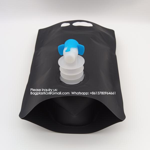 Spout Pouches Matte Black Aluminum Foil 2lier 4Liter Coffee Milk Oil Fruit Juice Wine Stand Up Drink Pouch With Tap