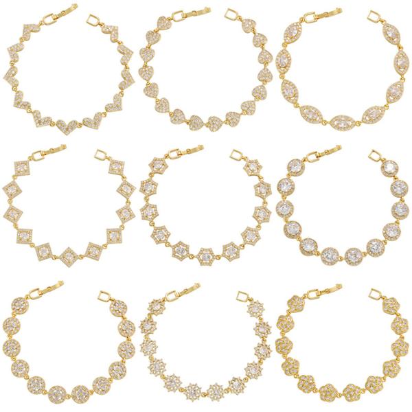 Micro 18k Gold Charm Bracelet Jewelry Zircon Geometric Heart Shaped Diamond Bracelet