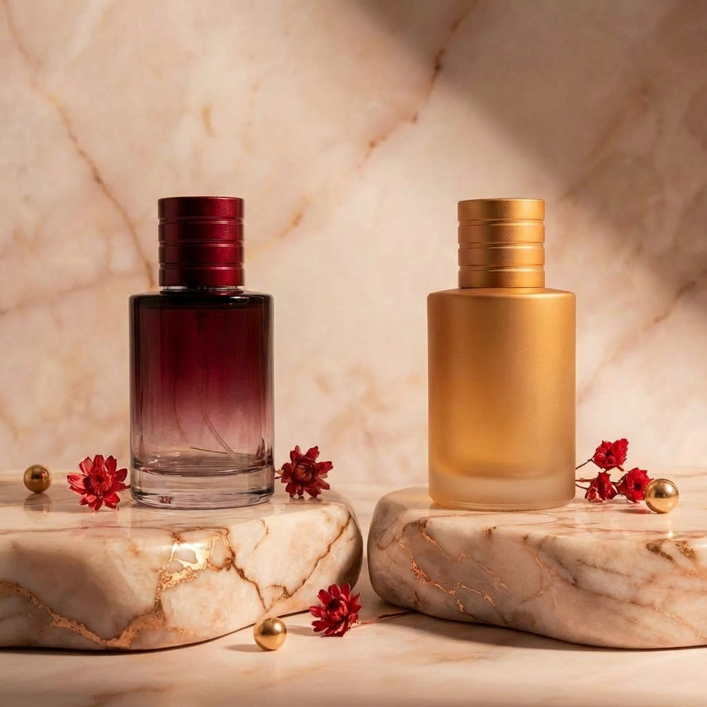 Empty Glass Perfume Bottles 50ml Cylinder Spray Magnetic Cap Crimp Neck
