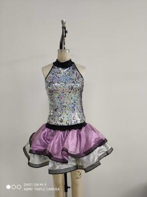 Custom Show Dance Wear Lace 100% Polyester Silver And Purple Color