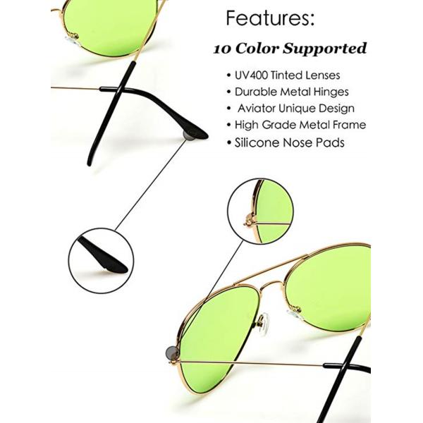 Large Full Metal Frame Aviator Sunglasses Color Therapy Sun Glasses