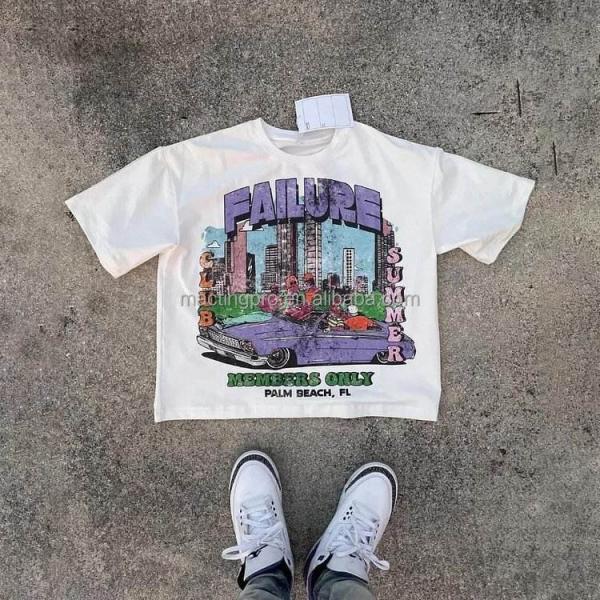 Boxy Graphic 300 gsm 100% Cotton T Shirt Colorful Custom Silk Screen DTG Puff Print T-shirt