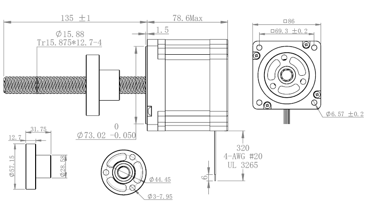 High torque 86mm hybrid NEMA34 stepper motor 4.5N.cm bipolar linear stepper motor with nut