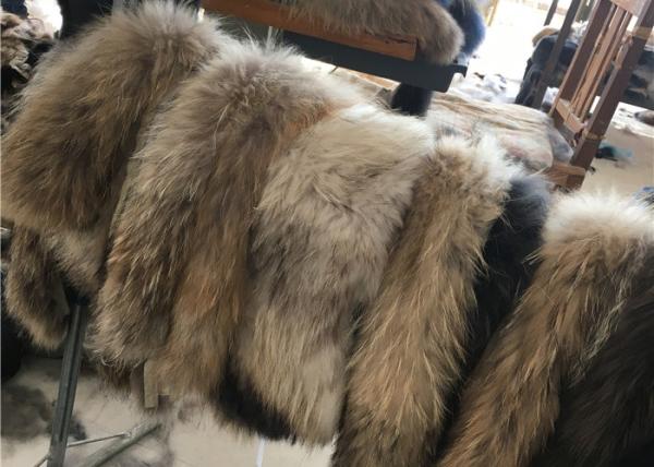 Natural Color Top Luxurious Raccoon Fur Collar Scarf Trim For Garment