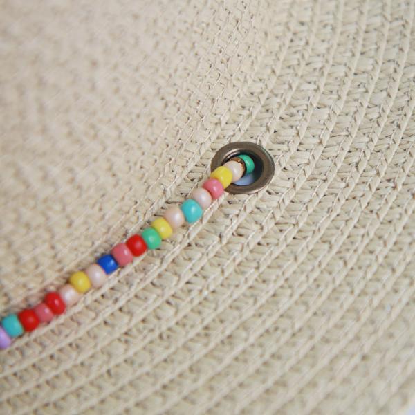 New Fashion Rice Bead Necklace Flat Top Foldable Straw Hat For Women