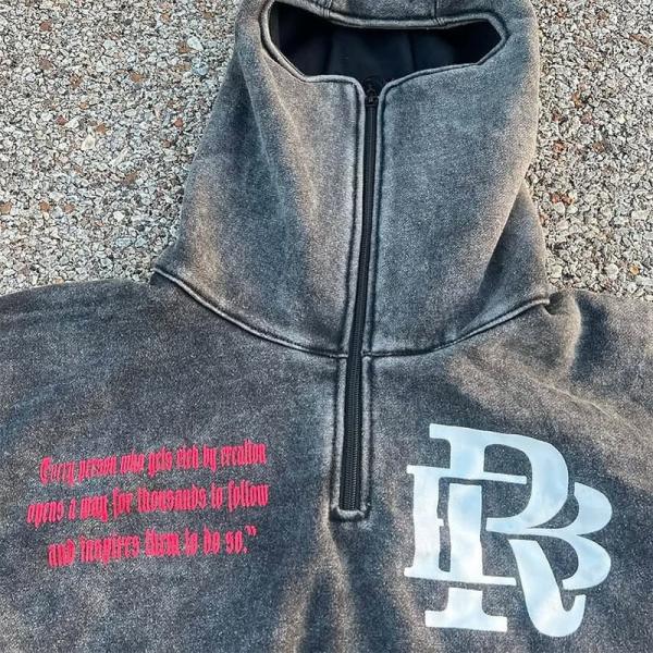 Logo imprimé sur écran Balaclava Fermeture à glissière Hoodie Vêtements de rue Pullover Hoodies Anti Pilling