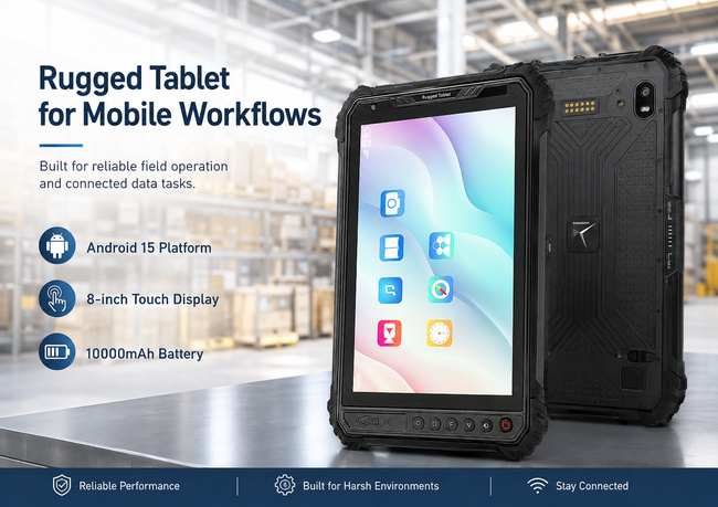 Heavy Duty Rugged Tablet 8 Inch with Large Storage for Industrial Data Workflows