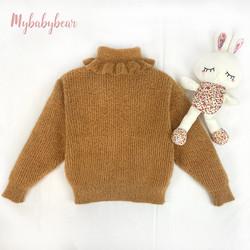 Knitted Kids turndown neck turtleneck ruffle edge collar pullover Children Furry Sweater