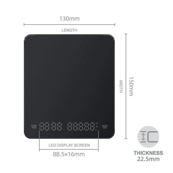 Balance de cuisine électrique 3 kg, balance numérique pour aliments et café, avec fonction minuterie de charge, plastique ABS toutes saisons