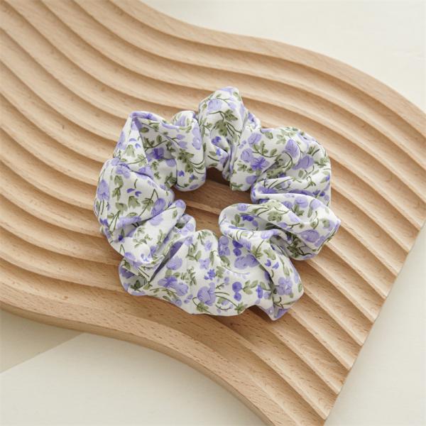 Spring catharanthus roseus blue floral chiffon scrunchie Japan Korea fat sausage circle ins lady head rope