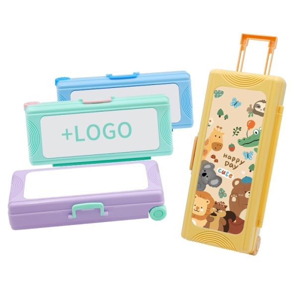 Blank Sublimation Pencil Case Upgraded Trolley Case Shape Double-Layer Desktop Pencil Storage Box