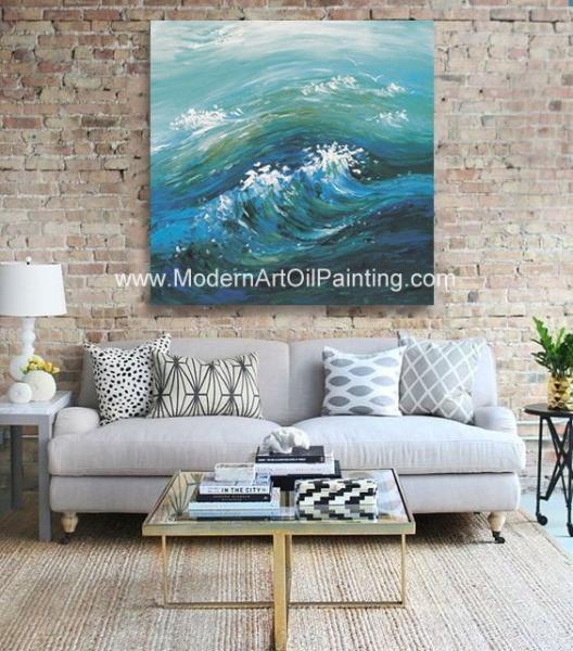 Contemporary Abstract Handmade Art Painting Sea Wave, Strectched Canvas Wall Art