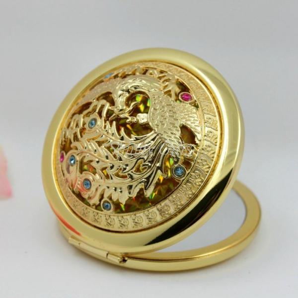 Shinny Gifts Gold Plaiting 3D Peacock Travel Mirror Handle Mirrors