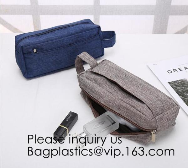 Wholesale Men Vintage Zipper Cosmetic Bag Leather Wash Cotton Canvas Makeup Bag Toiletry Bag, bagease, bagplastics