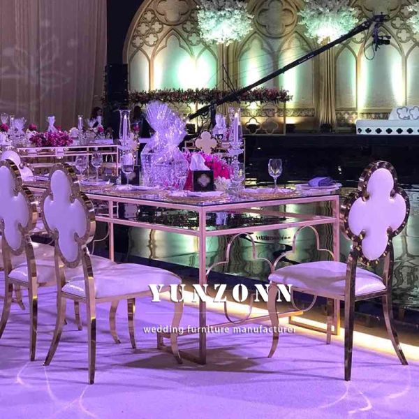 Luxury Hotel Wedding Four Leaf Clover Back Design Glossy Gold Chair for Mariage Ceremony