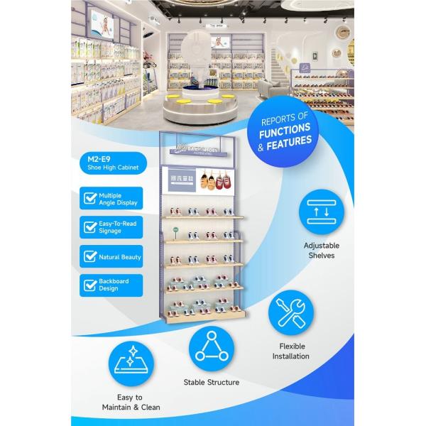 M2-E9 Boutique de vêtements pour enfants Armoire à chaussures avec lettres acryliques blanches en porcelaine et étagères réglables